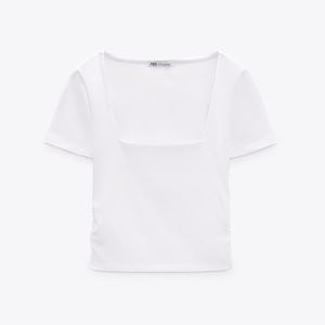 Zara white short sleeve crop top